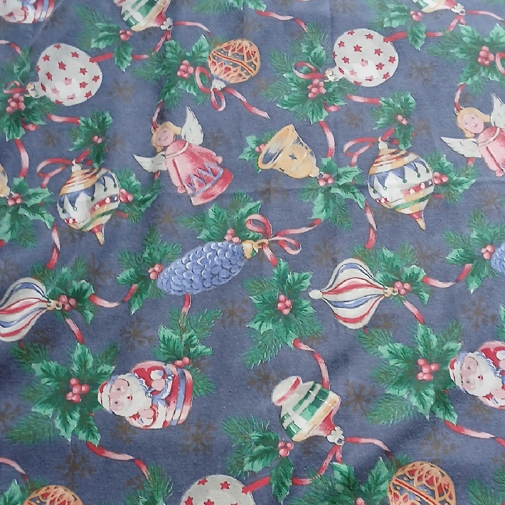 Christmas Holiday Rectangular Tablecloth Garland with Angels, Santas & Ornaments